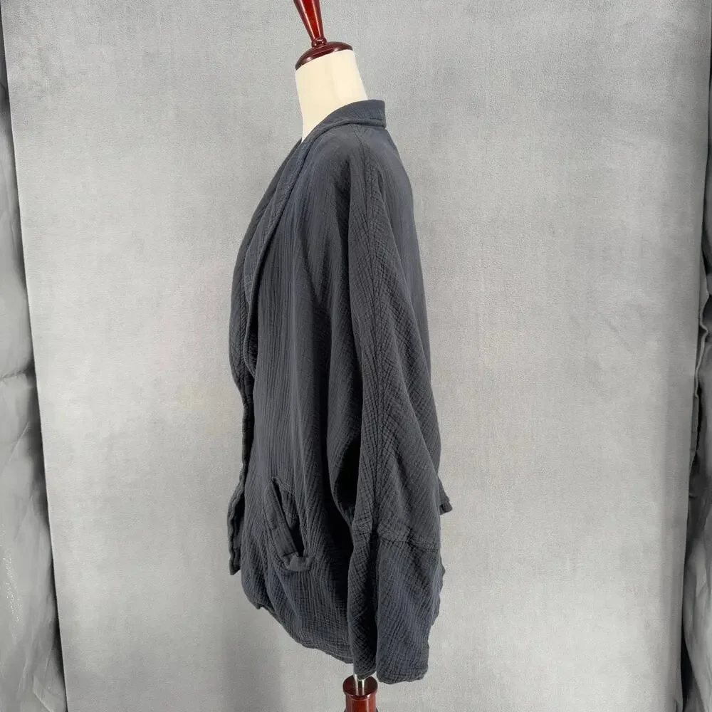 Free People Slouchy Button Front Dolman Cardigan Blazer Small‎ Crinkle Cotton